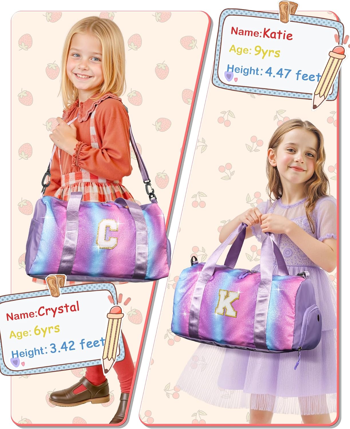 Teen Girls Birthday Gifts-Girl Gym Bag with Shoe Compartment, Kid Personalized Weekender Overnight Bags, Initial Travel Tote with Makeup Pouch, Birthday Gift for Sister Daughter (Letter J)