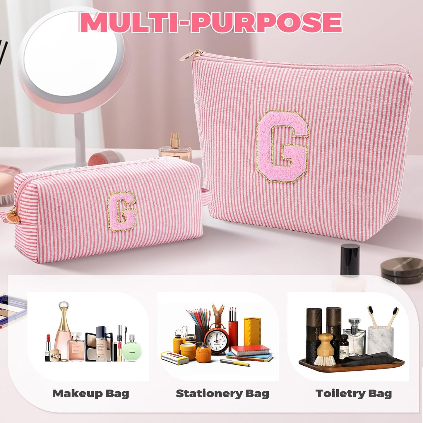 Personalized Makeup Bag for Women Girls - Fashion Cosmetic Bag Trendy Travel Toiletry Bag with Initials Letter - Teen Gifts - Peach,G