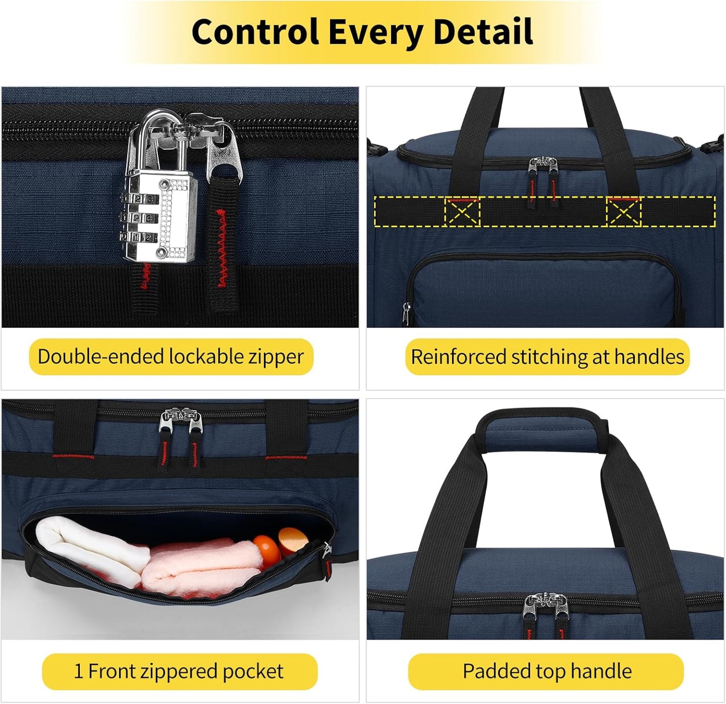 22 inch Gym Bag for Men - 55L Large Travel Duffle Bag Sports Equipment Bag with Multiple Zippered Pockets,Outdoor Workout Duffle Bag for Overnight Weekend - Navy Blue