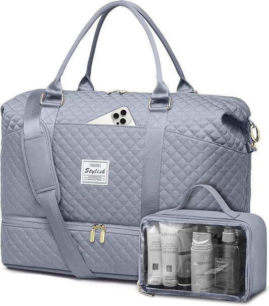 Travel Overnight Bag Weekender Bags- Duffle Bags Women with Shoe Compartment Carry on Overnight Bag with Toiletry Gym Duffel with Wet Pocket Hospital Bags Grey