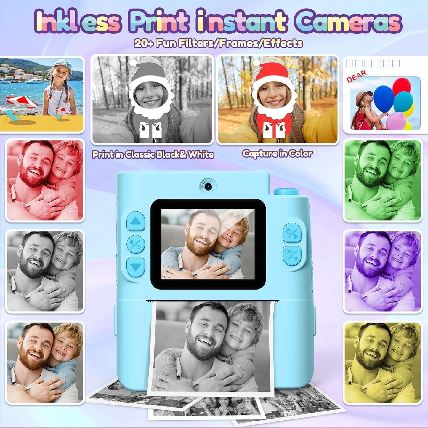 Kids Camera Gift for Boys Girls: Digital Camera Instant Print Support Dual HD Video Toys for Kids Teen Boys Girls Ages 3 4 5 6 7 8 9 10 11 12 Birthday Christmas Valentines Gifts with 32G SD Card Blue