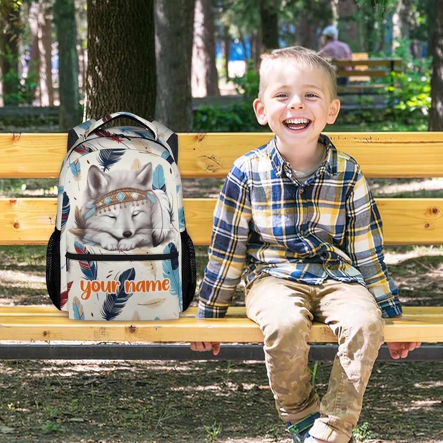 UNIKITTY Custom Kids Backpack - School Backpack for Girls Boys, Cute Wolf Backpacks with Adjustable Straps, 17" Durable Large Capacity Elementary Bookbags for Kids Children