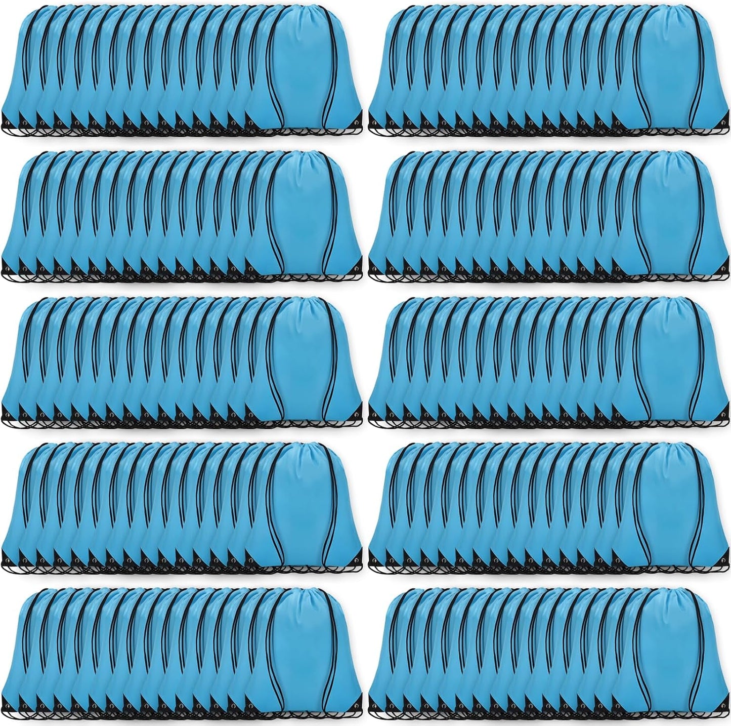 150Pcs Drawstring Backpack Bulk Cinch Sackpack Drawstring Bags Nylon for Gym Party Trip(Sky Blue)