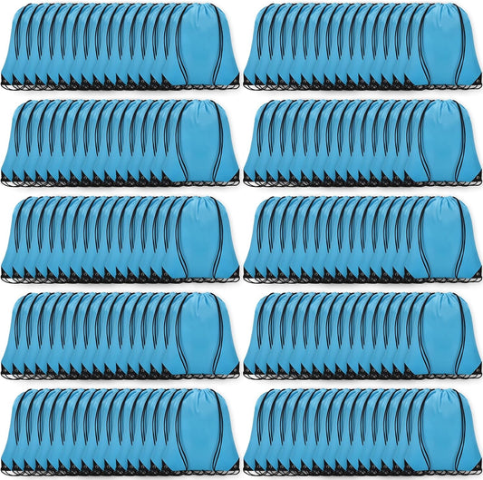 150Pcs Drawstring Backpack Bulk Cinch Sackpack Drawstring Bags Nylon for Gym Party Trip(Sky Blue)