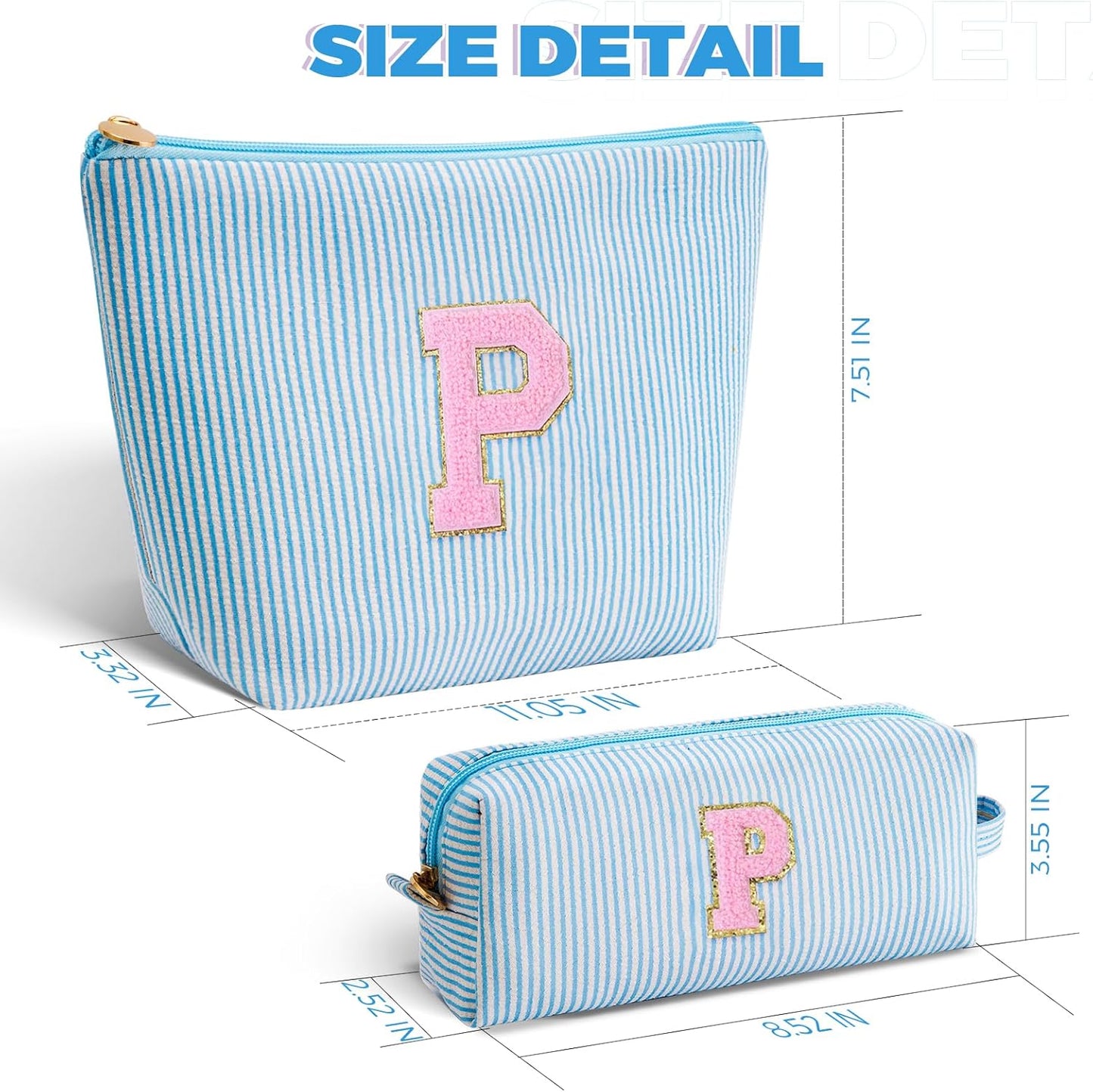 Personalized Makeup Bag for Women Girls - Fashion Cosmetic Bag Trendy Travel Toiletry Bag with Initials Letter - Teen Gifts - Blue,P