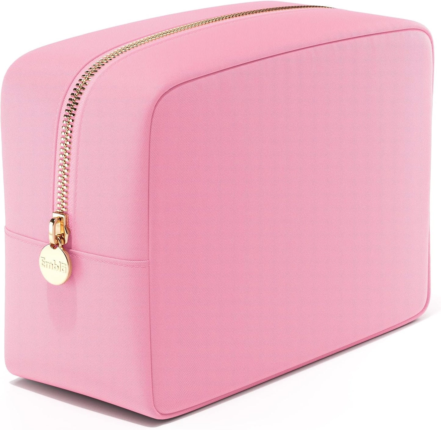 Embla Makeup Bag Travel Cosmetics Pouch and Toiletry Bag, Nylon Zipper Pouch Purse, Cute Make Up Organizer Storage Tote for Women Girls, Travel Skincare Case, Large Makeup Bags, Flamingo Pink