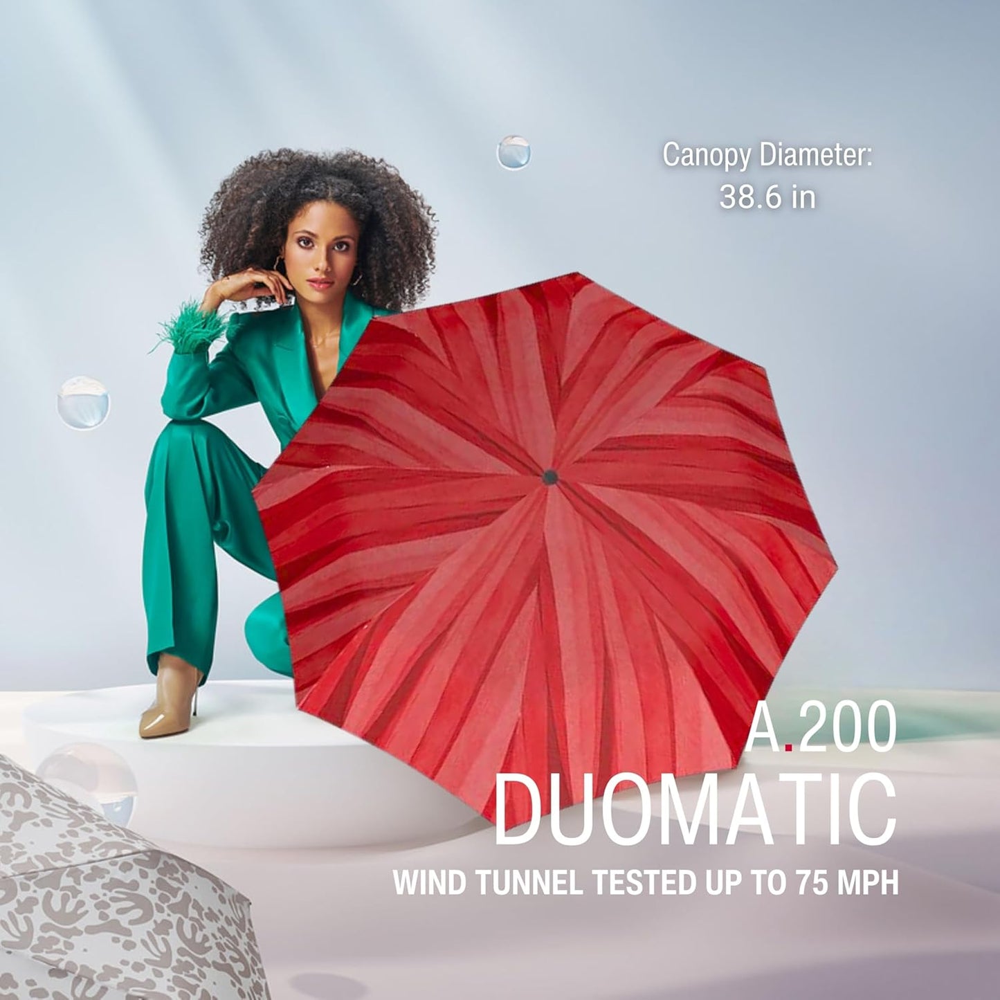 Knirps A.200 Medium Duomatic Windproof Umbrella for Adults – Automatic Open Close 38.5" Canopy, Travel Case Included