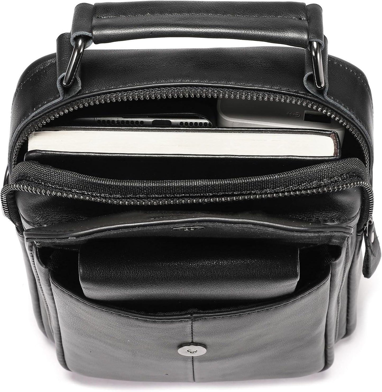 Leather Shoulder Bag for Men Casual Crossbody Bag Travel Vintage Messenger Bag Multi-function Handbag Satchel