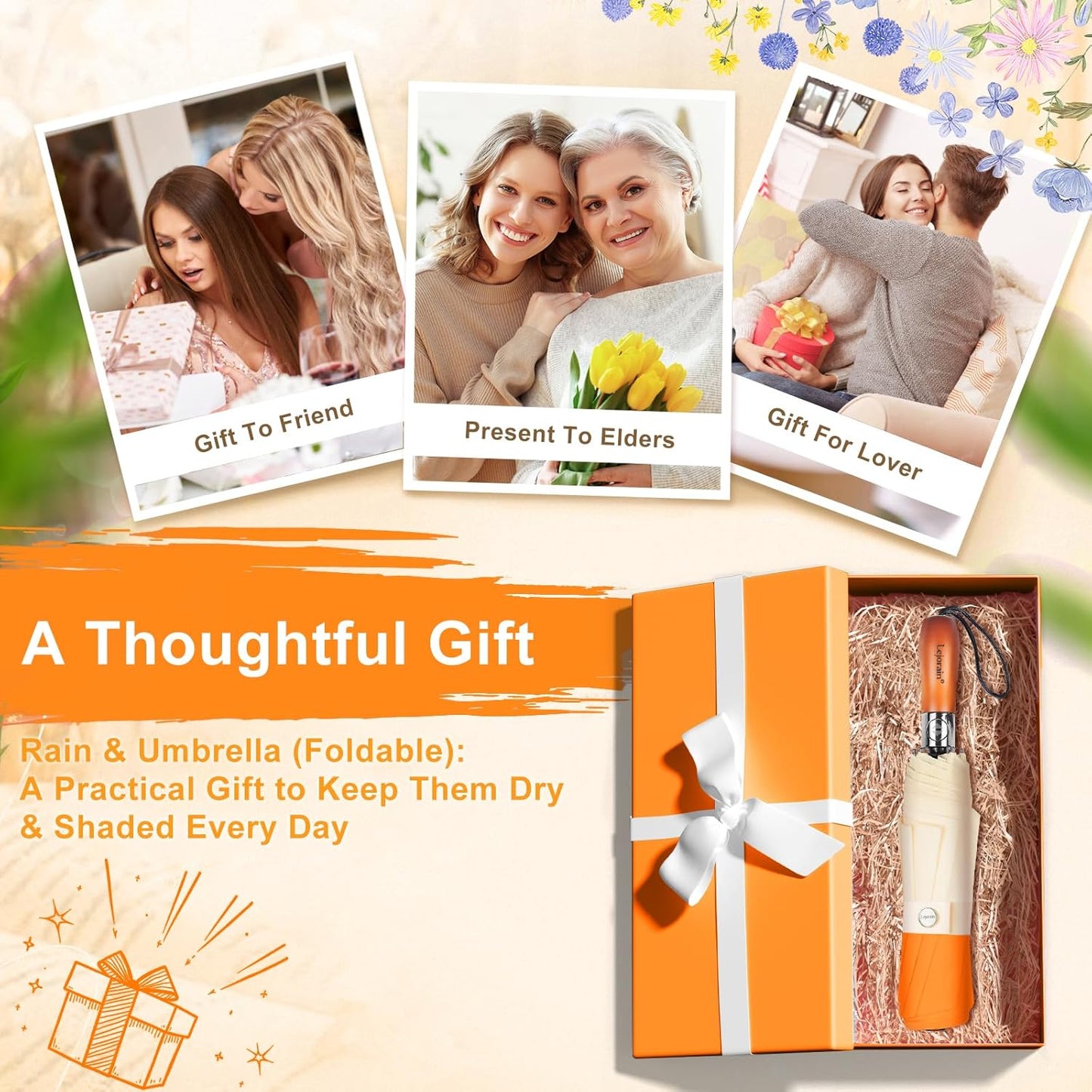 Lejorain Compact Golf Umbrella Large - 54inch Travel Big Portable Automatic Folding Umbrella Windproof for Men Heavy Duty 210T Dupont Teflon Coated Umbrella for Rain