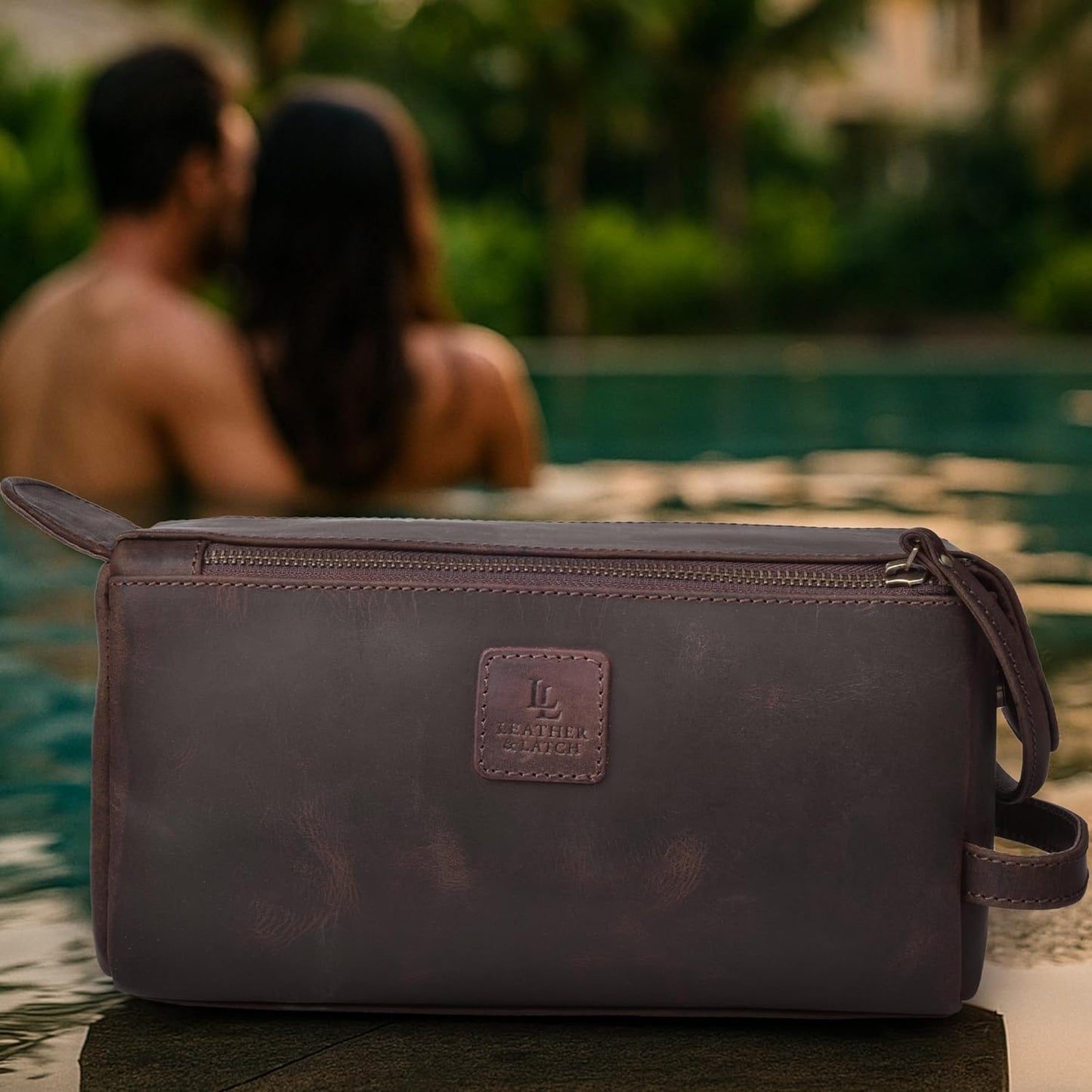 Leather Travel Toiletry Bag for Men & Women – Genuine Leather Dopp Kit, Shaving Organizer, Waterproof Lining, Spacious Toiletry Organizer Gift for Unisex - Walnut Brown