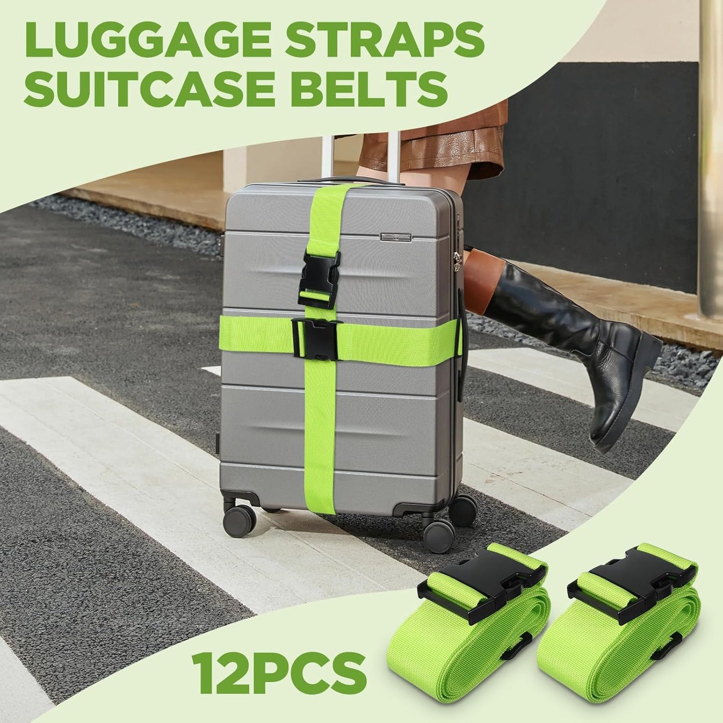 12 Pcs Luggage Straps for Suitcases, Travel Belt Suitcase Belt, Suitcase Straps, Luggage Belt Strap, Travel Straps for Luggage, Luggage Band Bag Straps