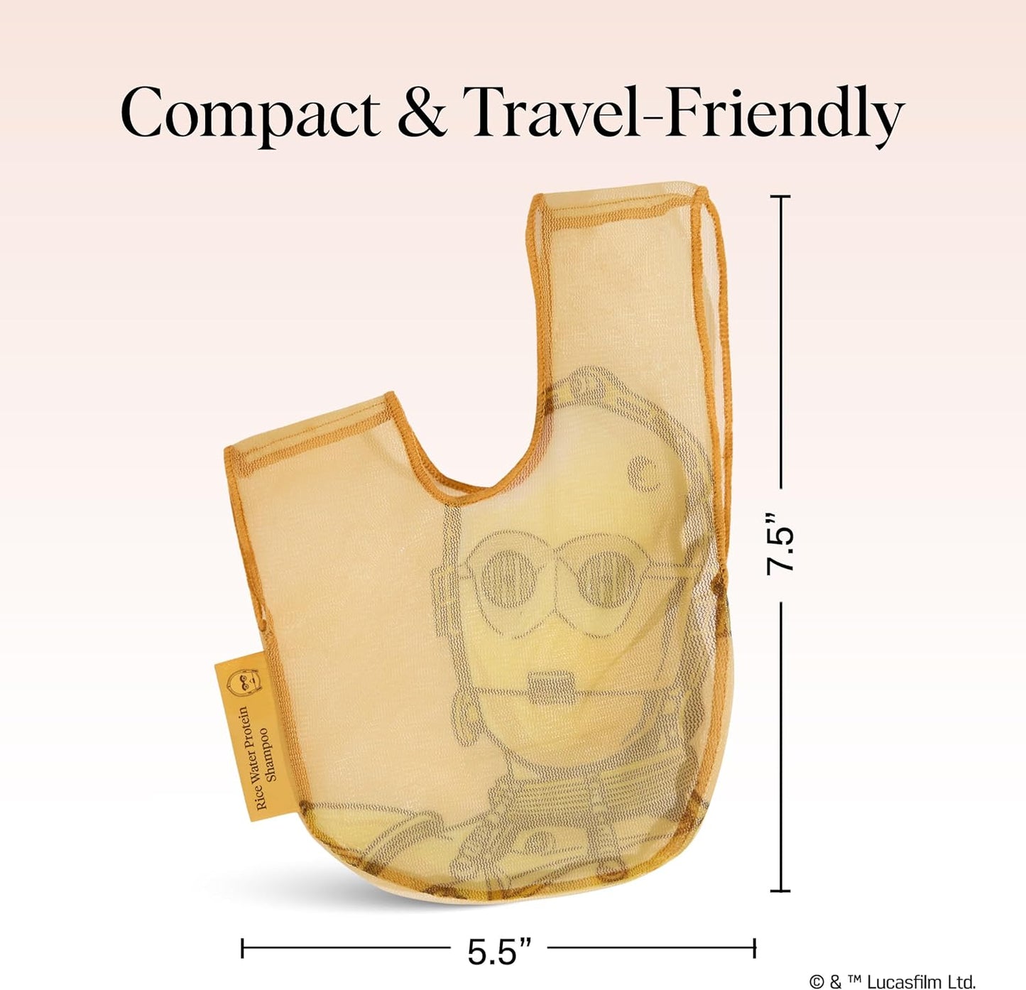 Kitsch x Star Wars C-3PO Soap Saver Bag – Patented Mesh Bag Soap Holder for Shampoo & Conditioner Bars - Extends Use & Prevents Soggy Mess - Recycled Mesh Beauty Pouch, Eco-Friendly