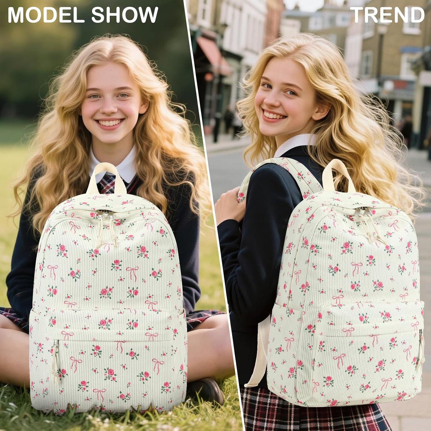 LEDAOU Backpack for Girls School Bag Kids Bookbag Teen Backpack Set Daypack with Lunch Bag and Pencil Case