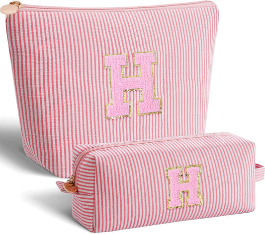 Monogrammed Gifts for Women - Cosmetic Bag for Teen,Initial Cute Makeup Bag Set for Women,Trendy Pouch for Niece Sister Friend Female Her,Birthday Gifts for Daughter - Peach,H