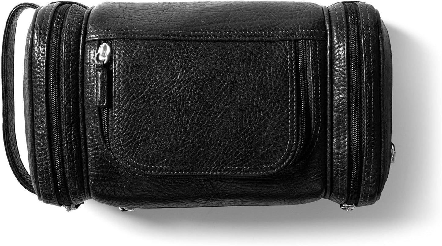 Leatherology Premium Ebony Multi Pocket Toiletry Bag - Main top zippered compartment with additional side and front zippered pockets