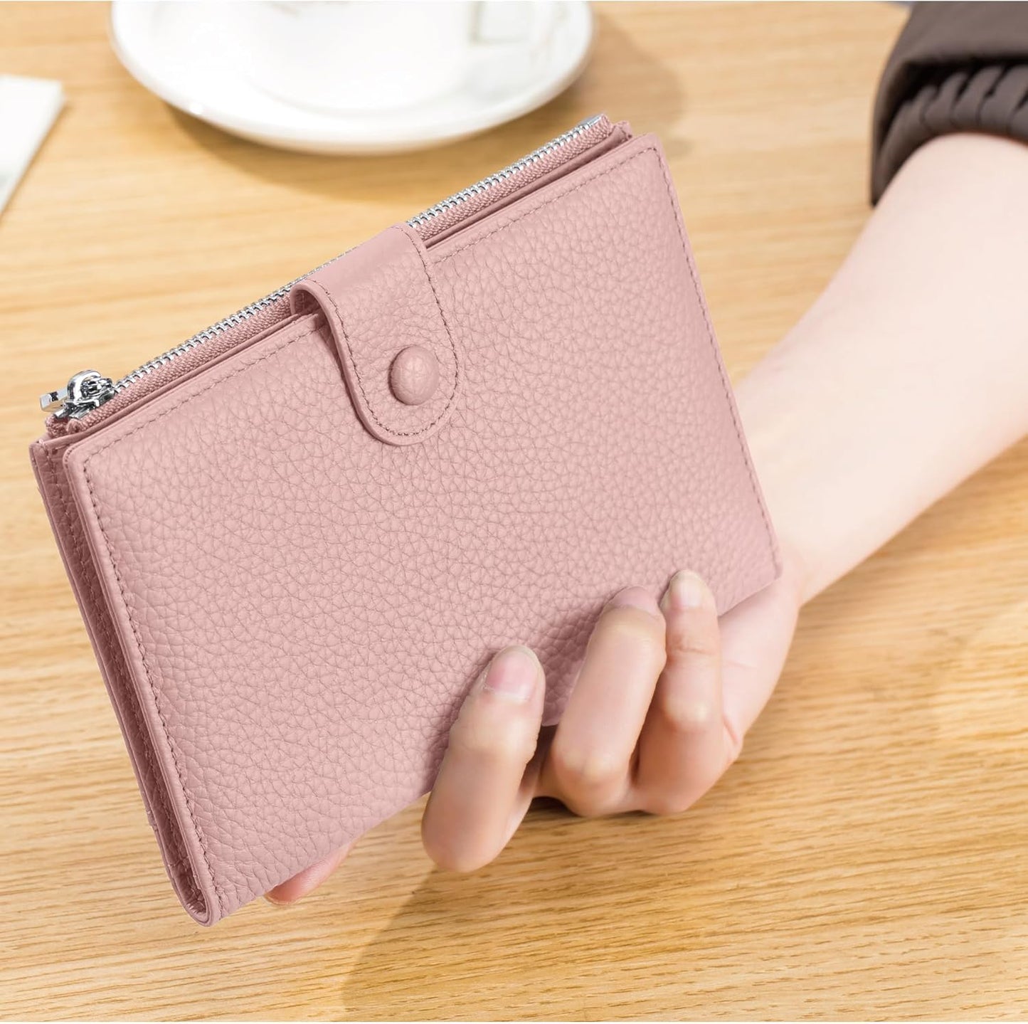 Leather Travel Wallet for Women, Slim RFID Blocking Passport Holder, Compact Passport Wallet with Zippered Coins Pocket and SIM Slots, Ladies Passport Cover