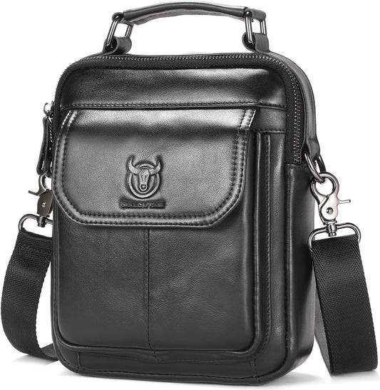 Leather Shoulder Bag for Men Casual Crossbody Bag Travel Vintage Messenger Bag Multi-function Handbag Satchel