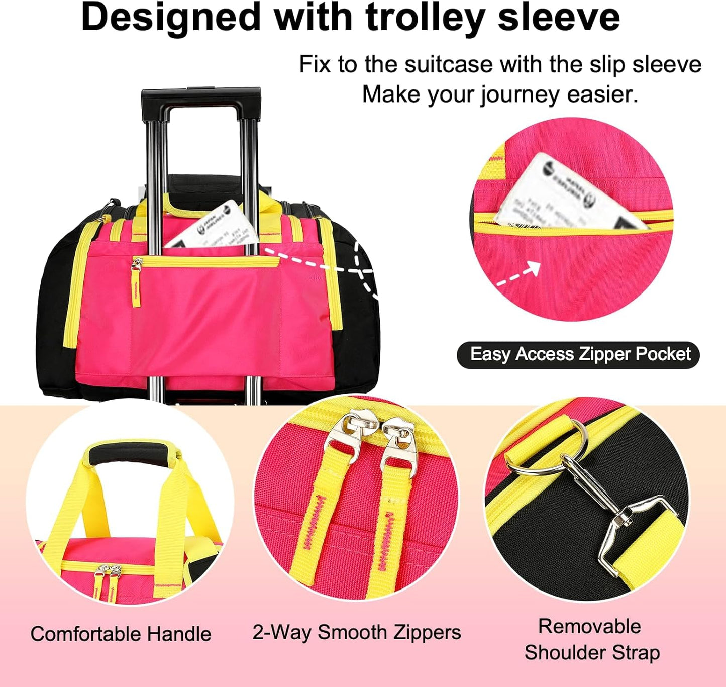 Urbanstand Gym Bag for Men & Women - 40L Duffel Bag with Shoe Compartment, Carry On Weekender Water Resistant Duffle Bag for Travel, Sports, Fitness & Workout, Pink Yellow