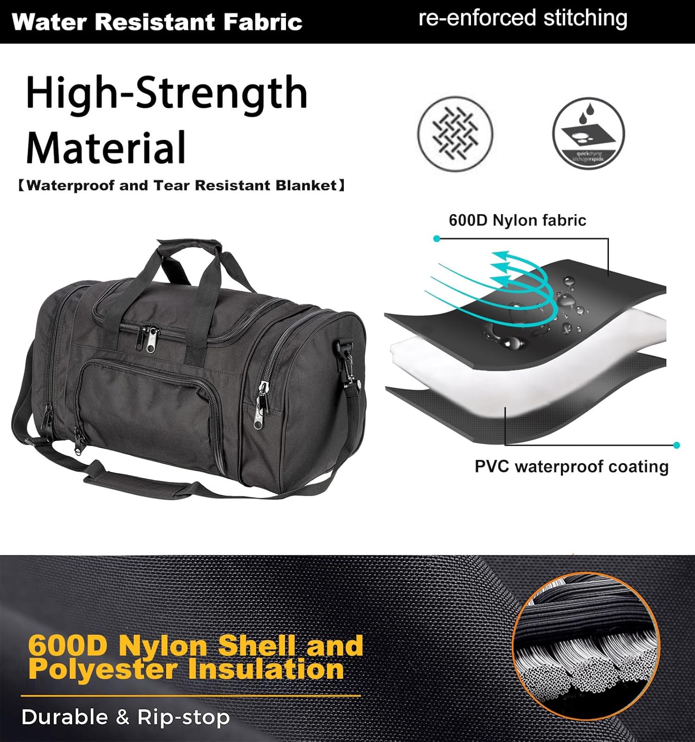 Gym Bag Duffle Bags for Men Women with Shoes Compartment Sport Weekend Travel Overnight Carry On Bag for Tactical Military Travel Work Out Bags (Black)