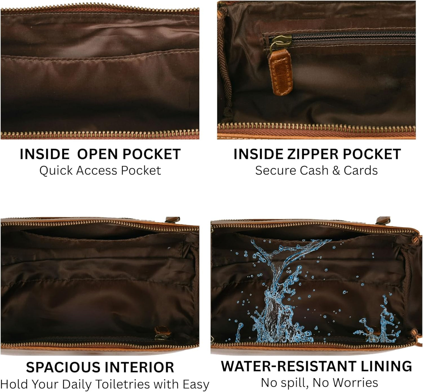 Leather Travel Toiletry Bag for Men & Women – Genuine Leather Dopp Kit, Shaving Organizer, Waterproof Lining, Spacious Toiletry Organizer Gift for Unisex - Cognac Brown