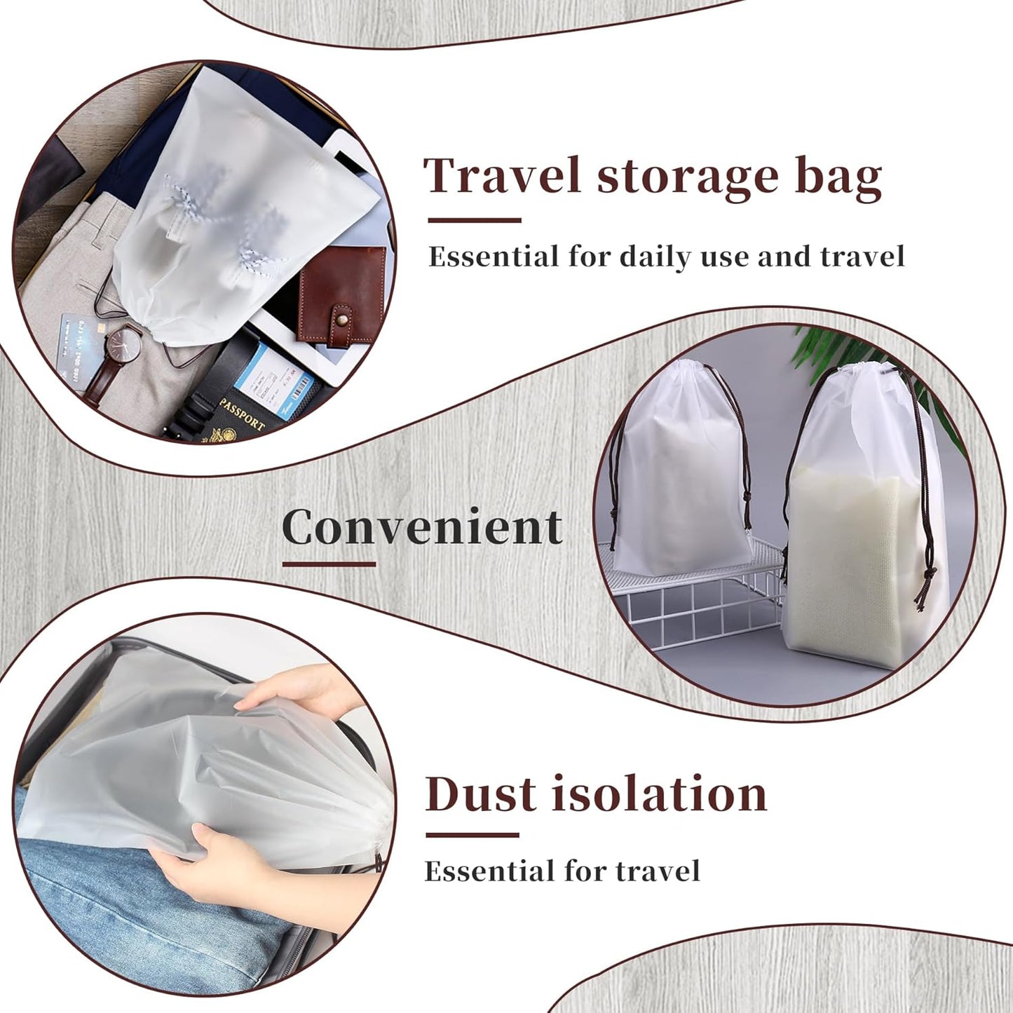 Hoewina Transparent Shoe Bags for Travel with Rope 8PCS Large Clear Shoe Bag Storage 11.8in X 15.7in Portable Travel Shoe Bags for Men and Women