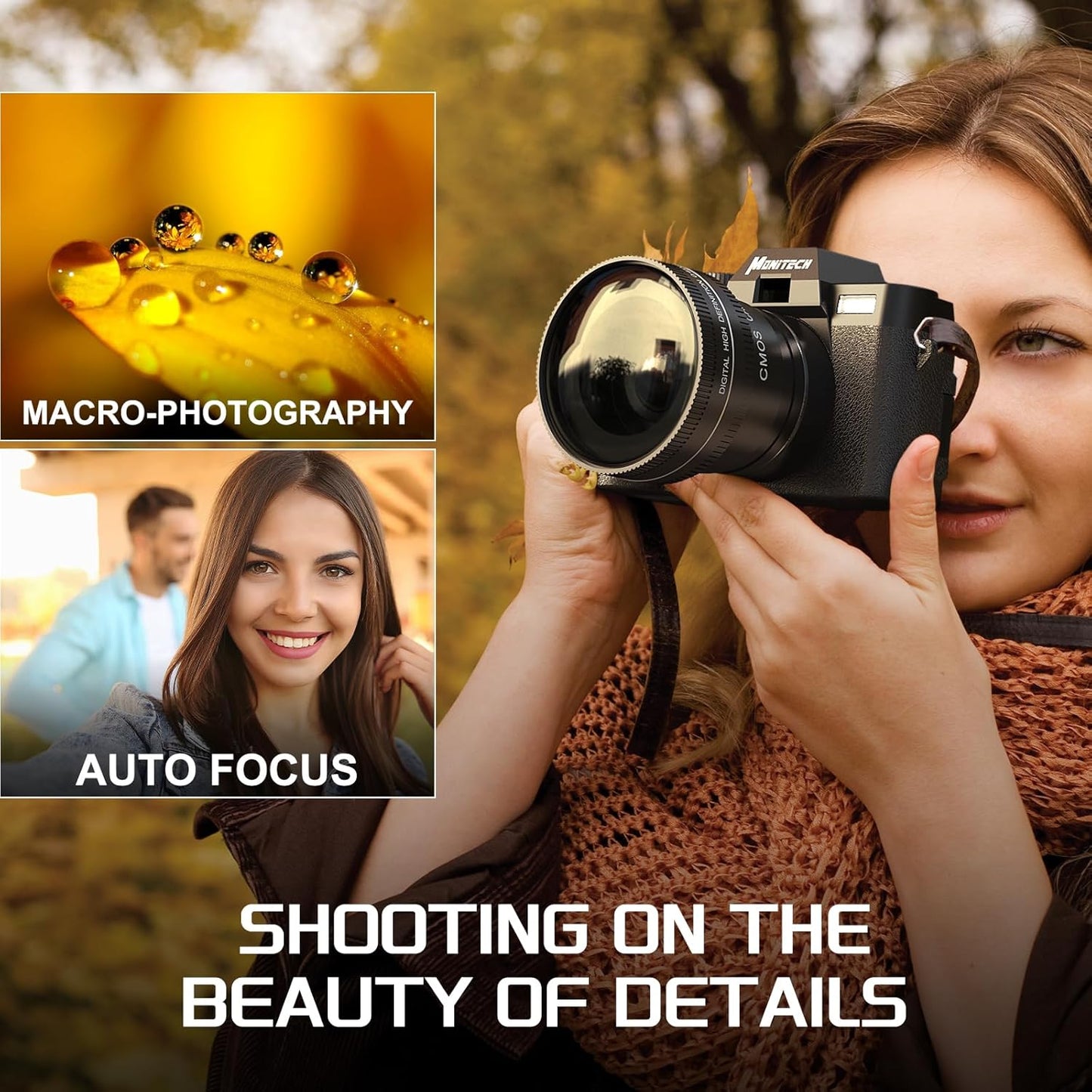 5K Digital Camera, 48MP Cameras for Photography, Vlogging Camera for YouTube with 180° Flip Screen,16X Digital Zoom,52mm Wide Angle & Macro Lens, 2 Batteries, 32GB TF Card