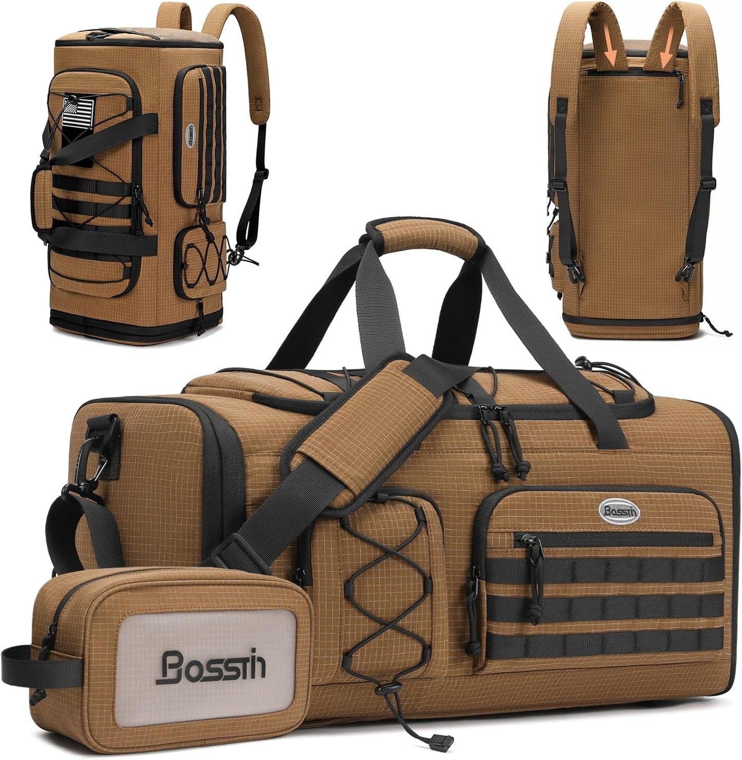 Bosstin Gym Bag for Men & Women,45L Travel Duffle Sports Duffel Bag Gym Weekender Overnight Backpack with Shoe Compartment (CAMEL CHECKERED)