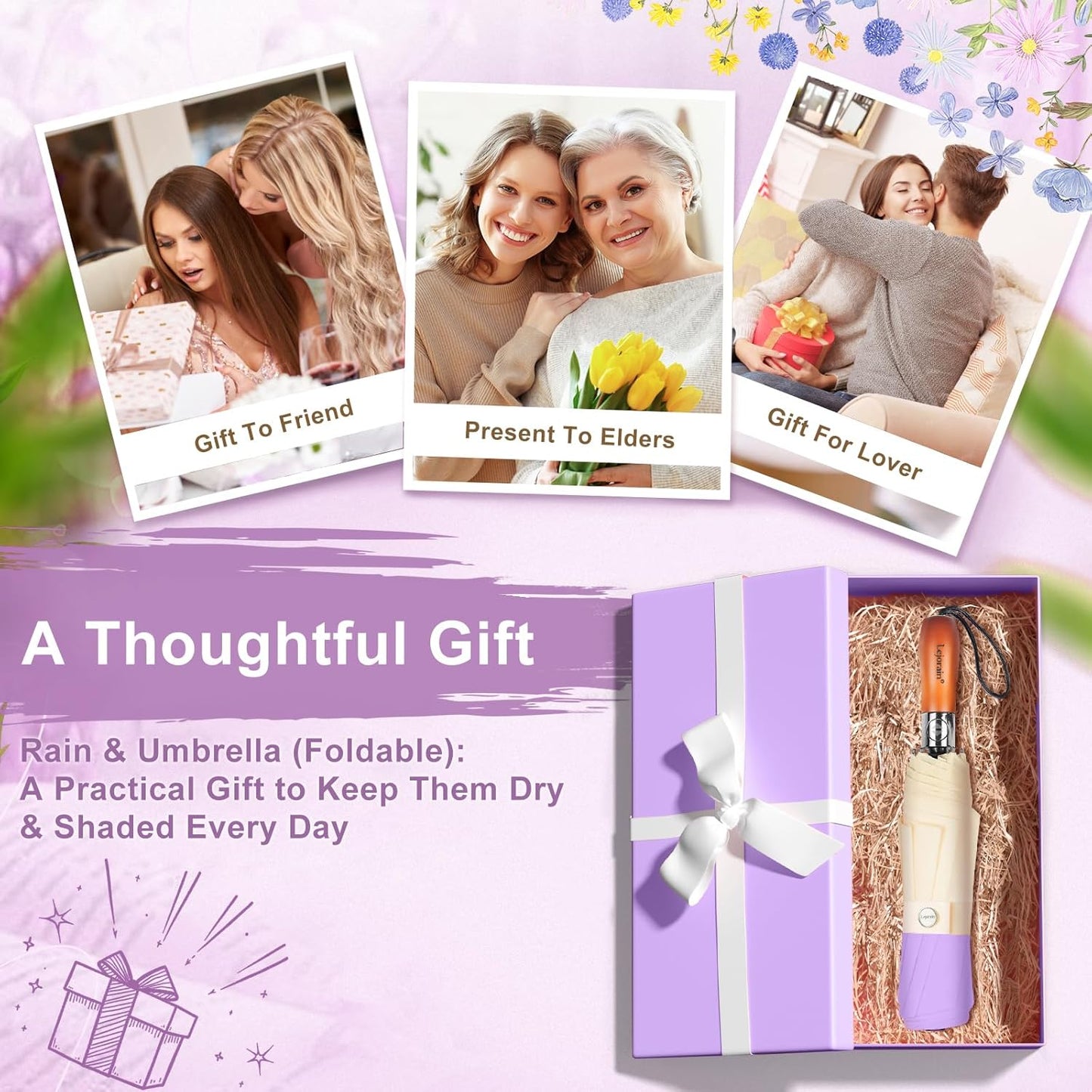 Lejorain Compact Golf Umbrella Large - 54inch Travel Big Portable Automatic Folding Umbrella Windproof for Men Heavy Duty 210T Dupont Teflon Coated Umbrella for Rain