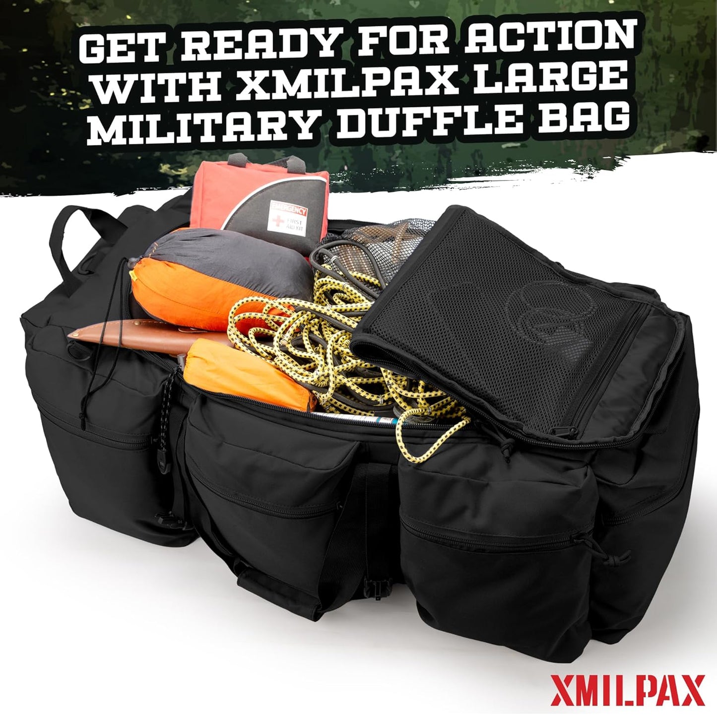 100L Large Military Duffle Bag Deployment Duffel Bag Sports Equipment Travel Luggage Bag with Detachable Backpack Straps…