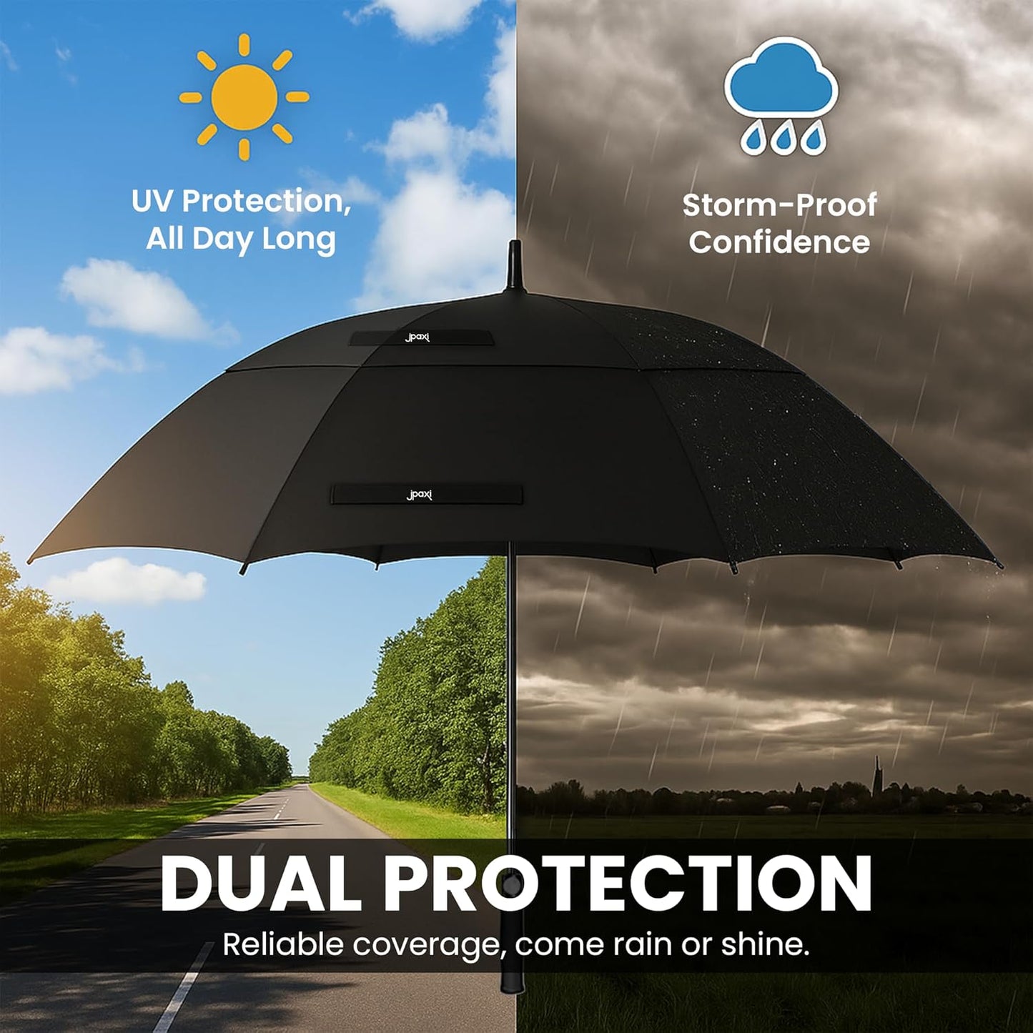 Golf Umbrella Windproof - 62/54/47 Inch Large Umbrellas For Rain Heavy Duty - Automatic Open Ultimate UV Protection - Water Repellent Double Canopy Vented - Best Sports Umbrella