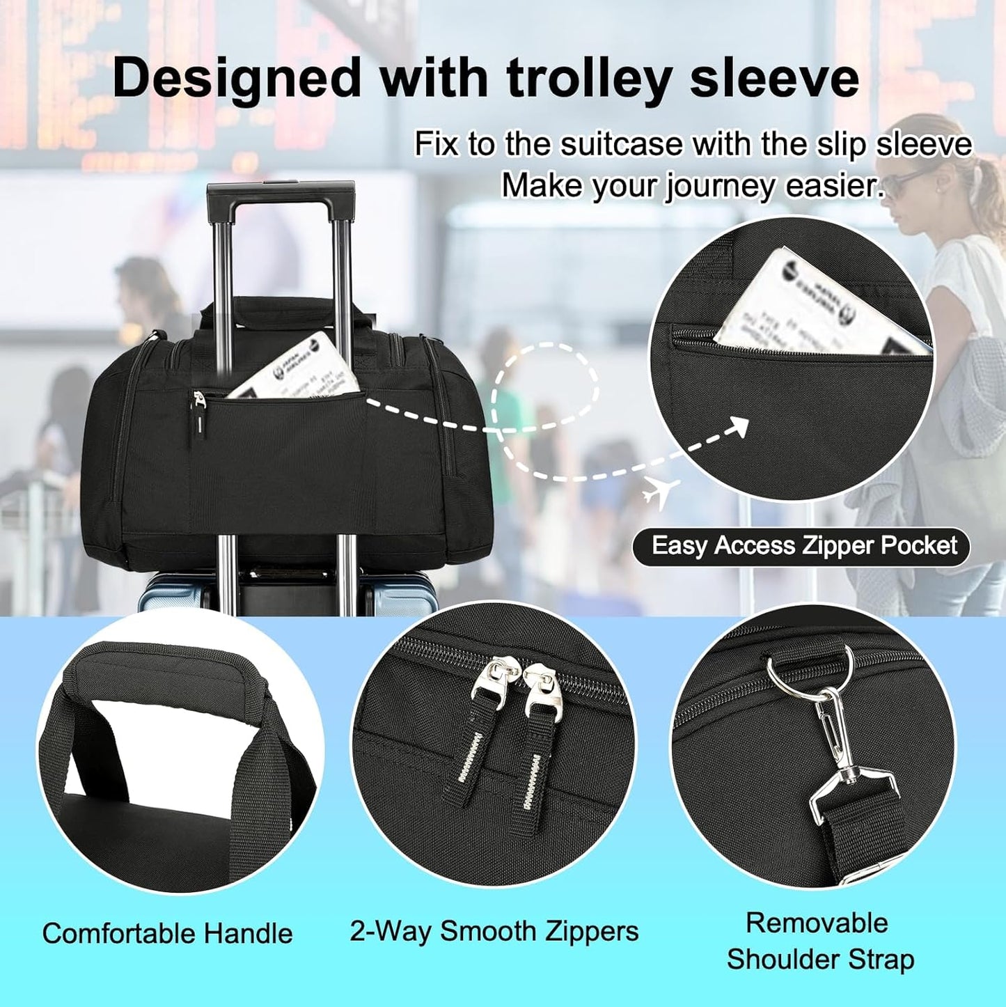 Urbanstand Gym Bag for Men & Women - 40L Duffel Bag with Shoe Compartment, Carry On Weekender Water Resistant Duffle Bag for Travel, Sports, Fitness & Workout, Black