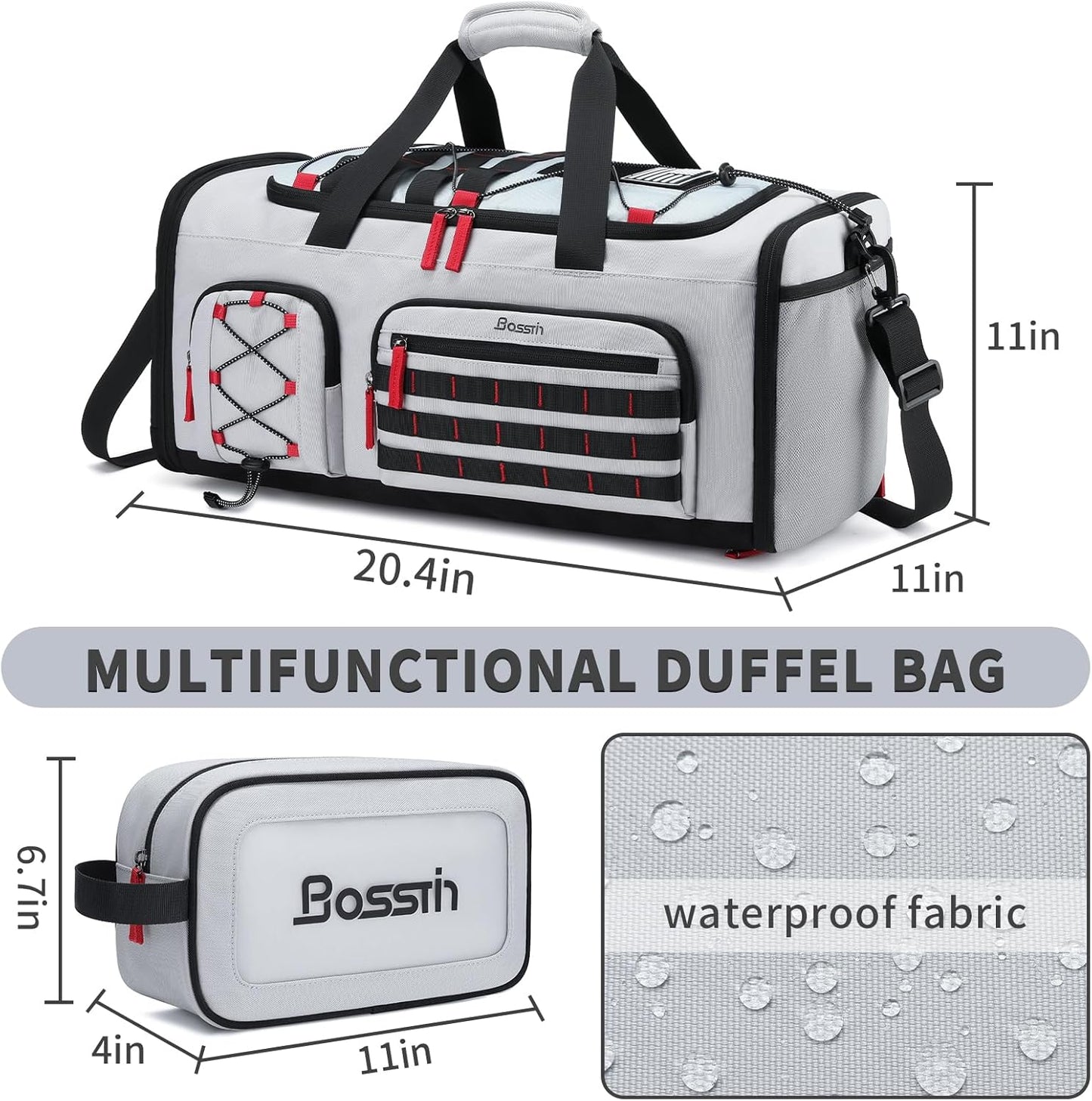 Bosstin Gym Bag for Men & Women, 45L Travel Duffle Sports Duffel Bag Gym Weekender Overnight Backpack with Shoe Compartment (Grey)