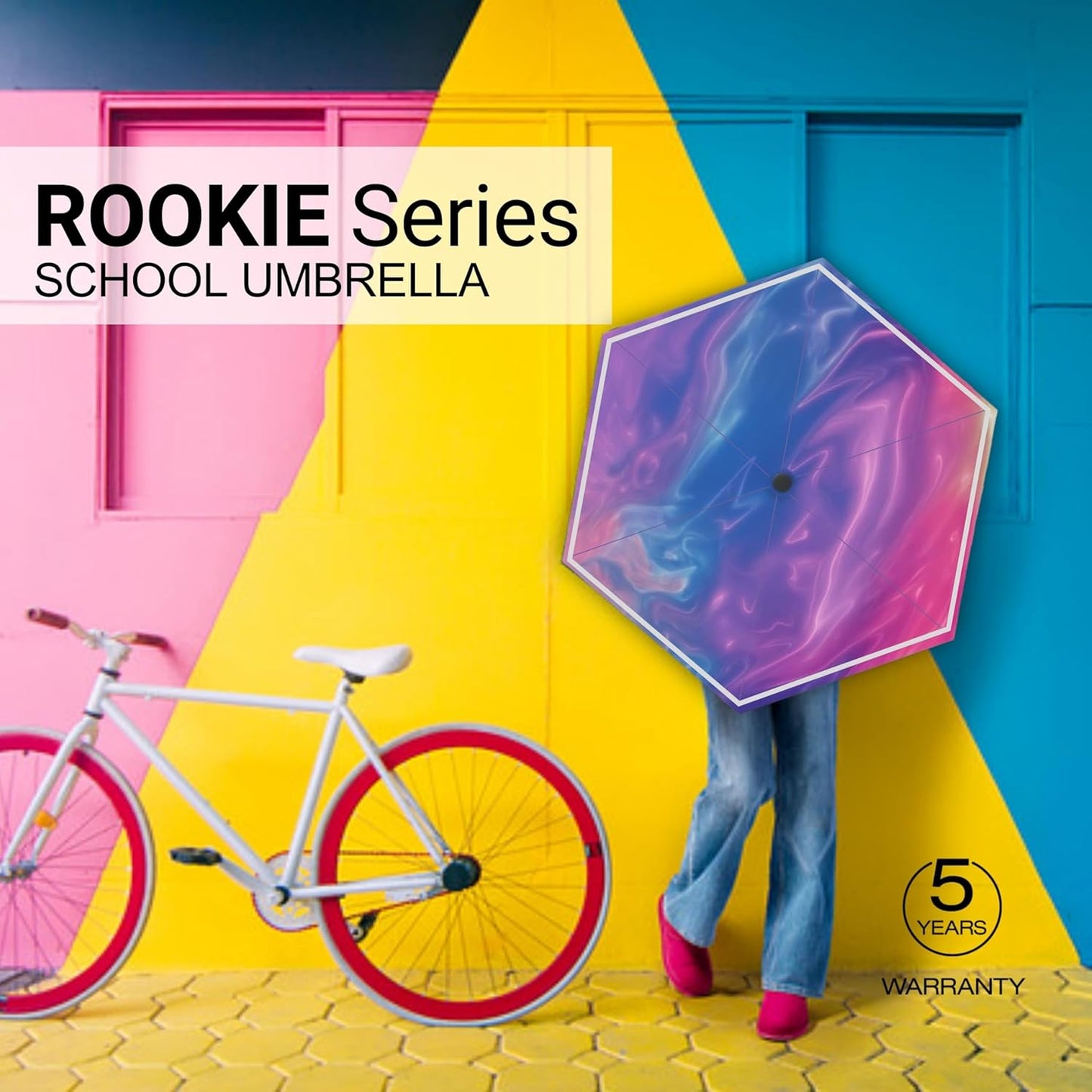 Knirps Rookie Manual Rain Umbrella for Elementary and Middle School Kids – 35.4" Canopy with Reflective Safety Stripe, Carrying Case Included