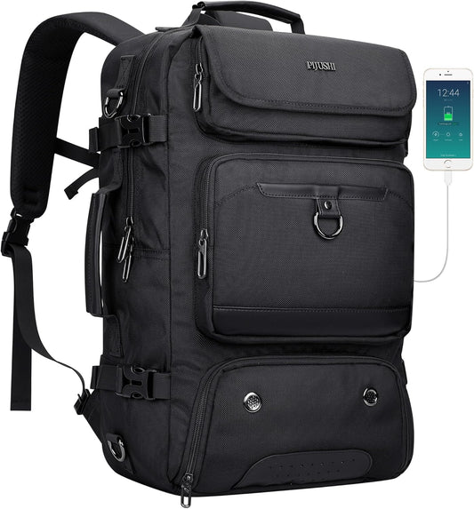 PIJUSHI Carry on Travel Backpack for Women Men Convertible Duffel Bag Backpack Large Luggage Rucksack Fit 16 Inch Laptop(PE039 Black)