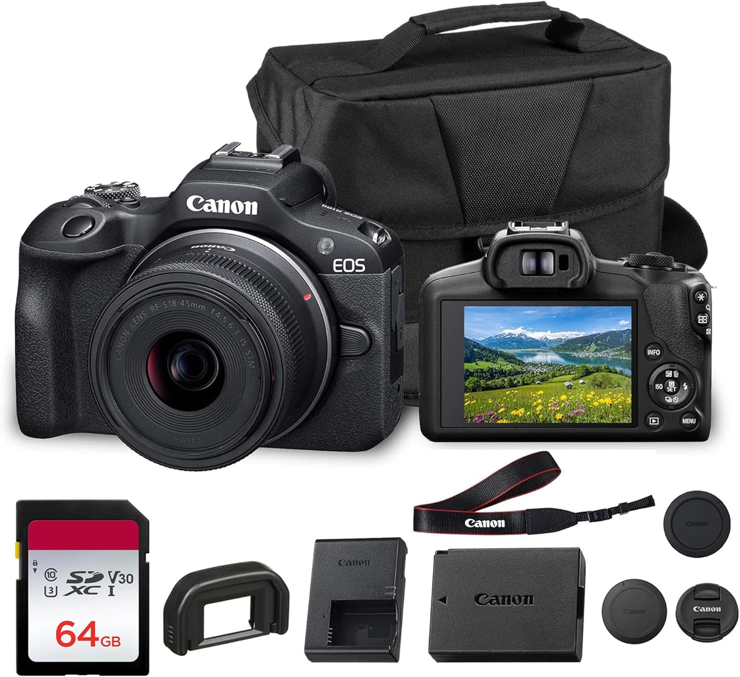 Canon EOS R50 Mirrorless Camera with 18-45mm & 55-210mm RF-S Lenses | 24.2MP APS-C Sensor, Dual Pixel CMOS AF, 4K Video | Compact Hybrid Camera Kit with Shoulder Bag and 64GB Card