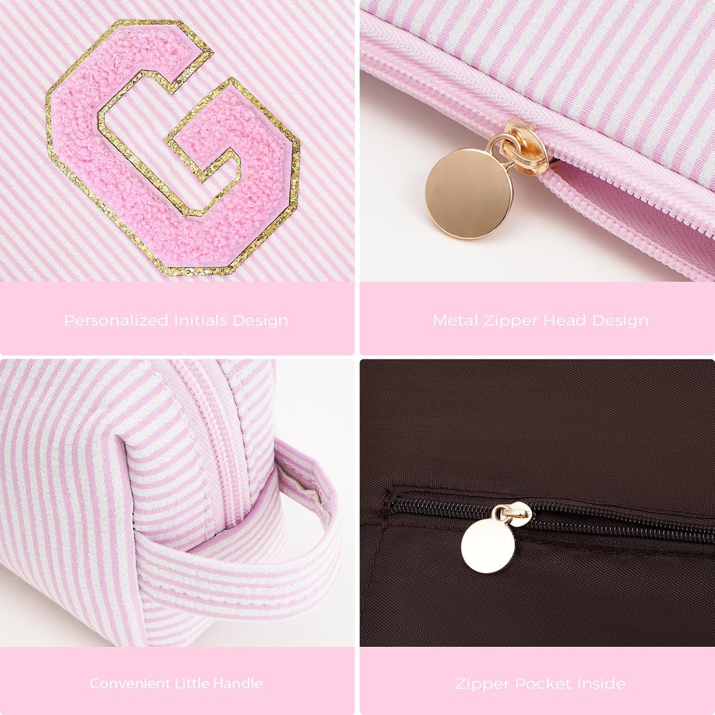 Personalized Makeup Bag for Women Girls - Fashion Cosmetic Bag Trendy Travel Toiletry Bag with Initials Letter - Teen Gifts - Pink,G