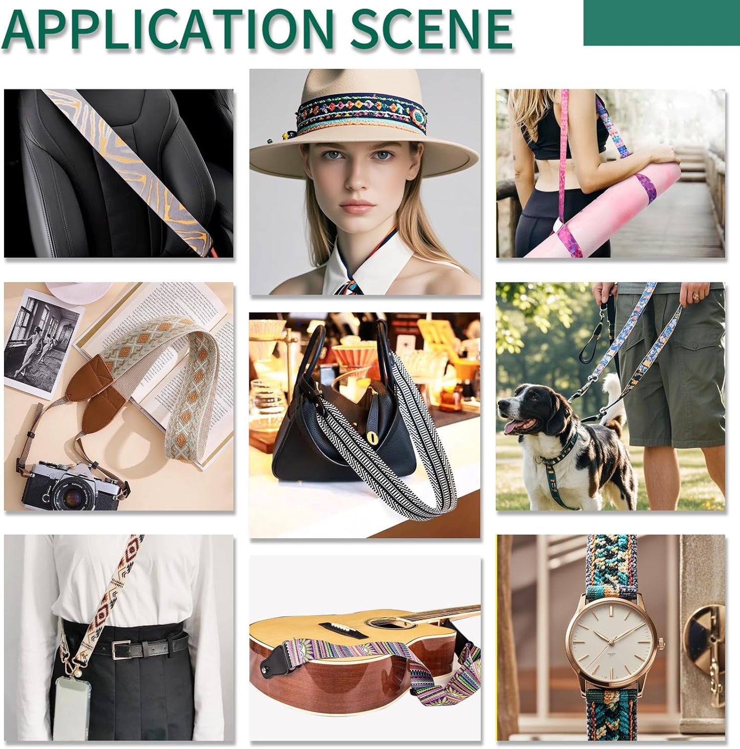 1.5 inch Printed Nylon Webbing Straps for Bags with Buckle 1 1/2 inch 6 Yards Deep Green Thick Patterned Fabric Webbing Luggage Handle Ribbon for Backpack-Home Deco-Clothing-Sewing-DIY Crafts