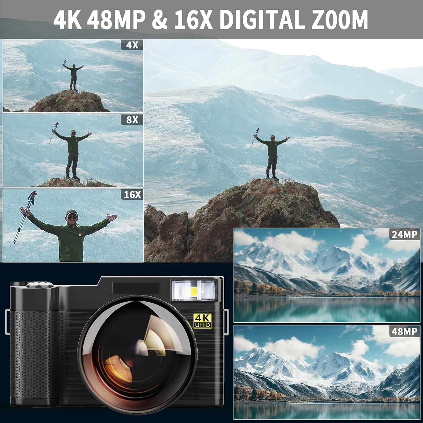 Digital Camera for YouTube Photography, 4K Vlogging Camera with Flip Screen & Autofocus, Creator Kit Includes Remote, Microphone, Tripod Grip, Wide-Angle/Macro Lens & Batteries