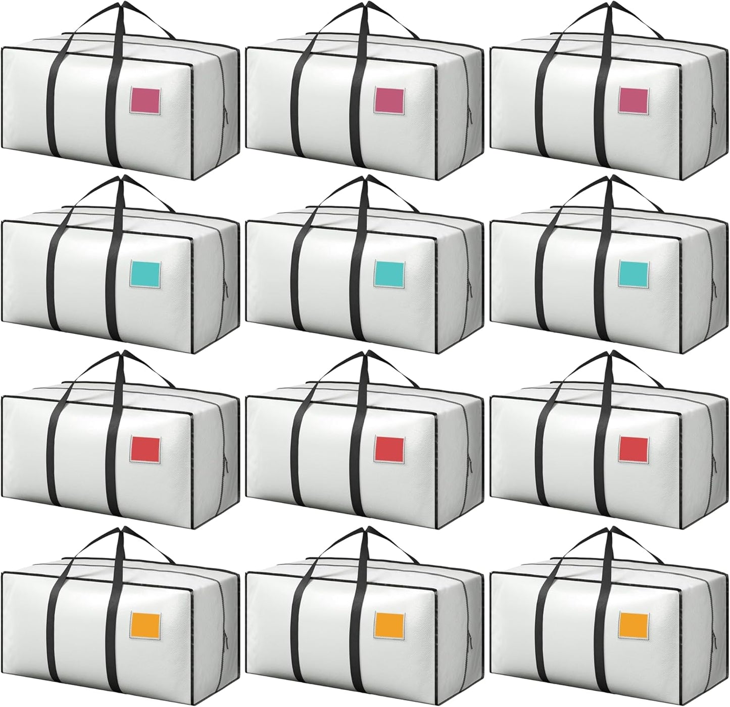 12 Pack Extra Heavy Duty Large Moving Bags with Reinforced Zipper & Wide Handles, Waterproof Storage Bins for Clothes, College Dorm, Travel, and Home Organization, White