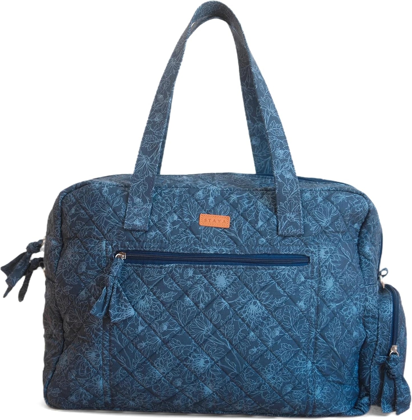 Staya Quilted Duffle Bag - Perfect Travel Companion, Quilted Weekender Bag for Women, (Indigo Petals)
