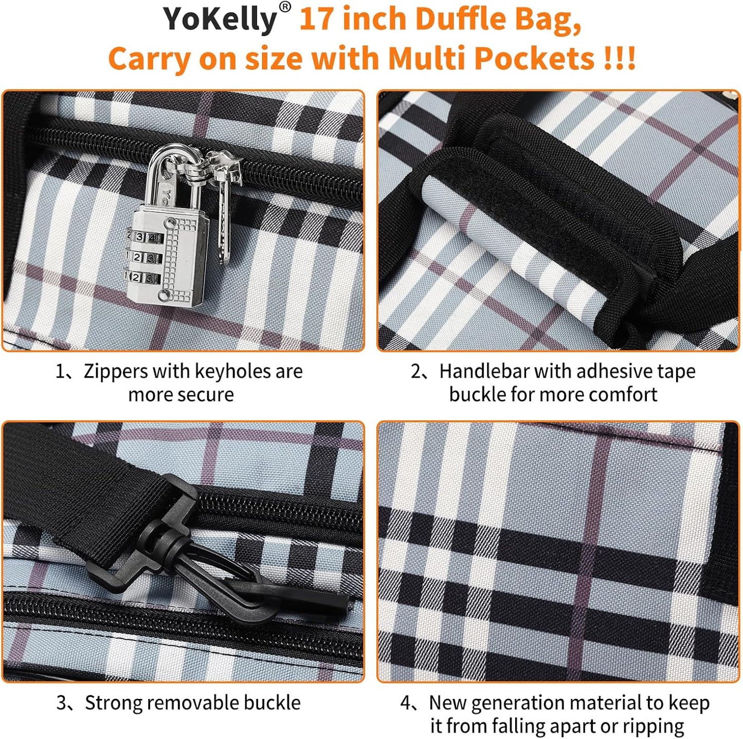 17 inch Small Duffle Bag - Carry On Weekender Bag for Travel Gym Sport - Gray/White