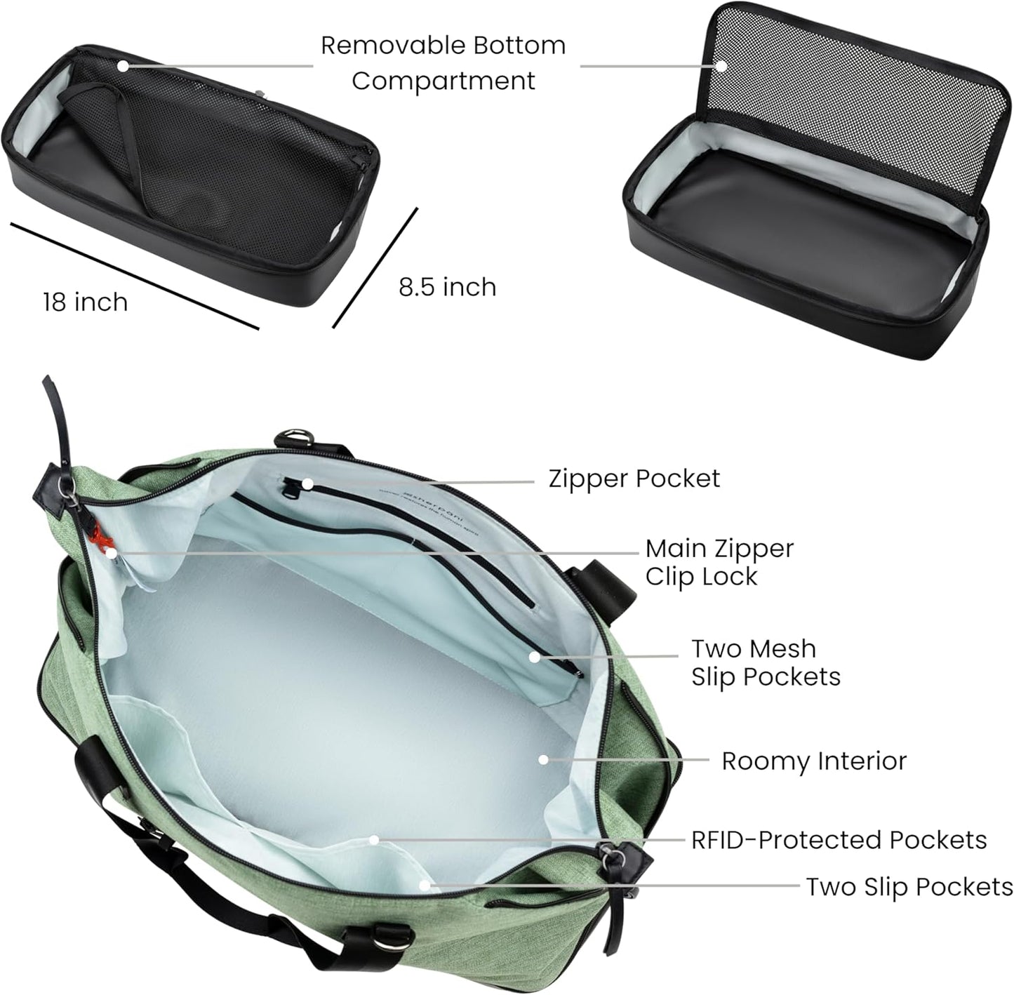 Sherpani Boston, Anti-Theft Weekender Bags,Travel Duffel Bag for Women, Carry On Tote Bag with Removable Shoe Bottom Compartment, Metal Hardware