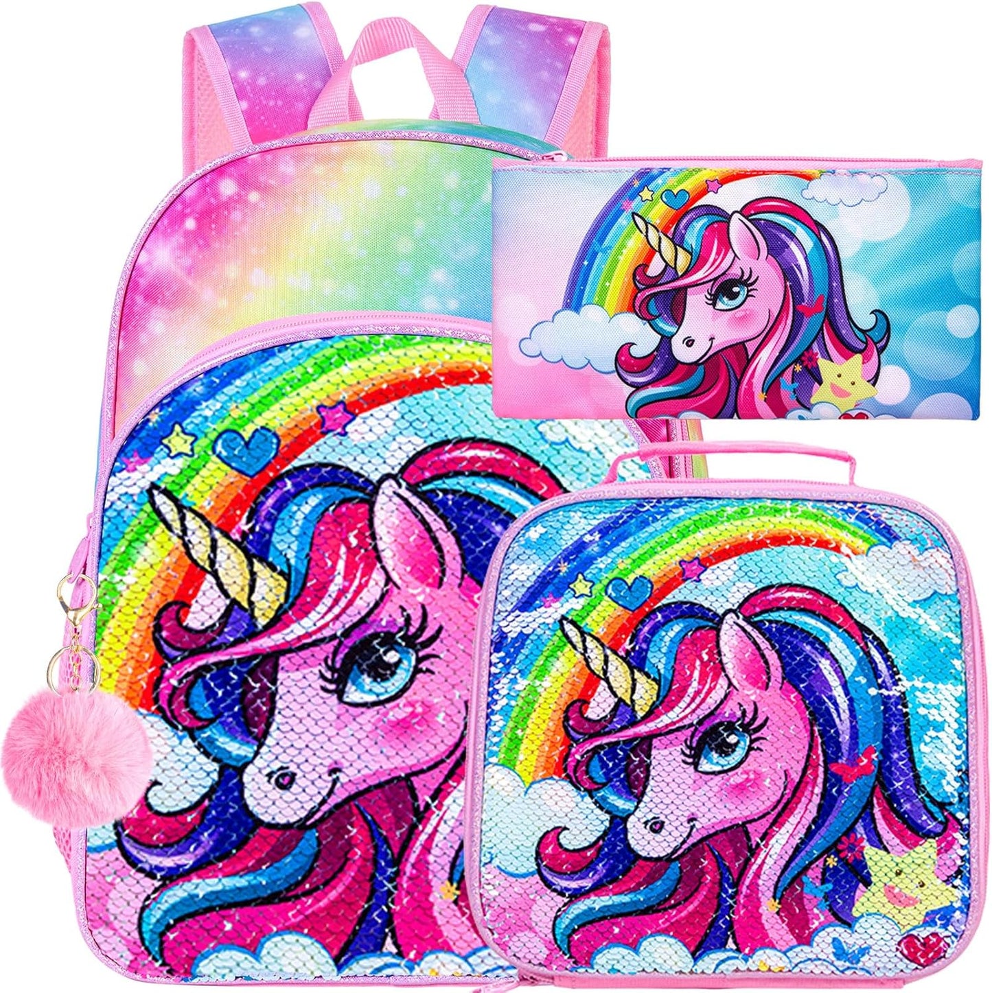 16" Backpack for Girls Boys 4-8, 3Pcs Kids Bookbag Set with Lunch Box, School Bag for Preschool Kindergarten