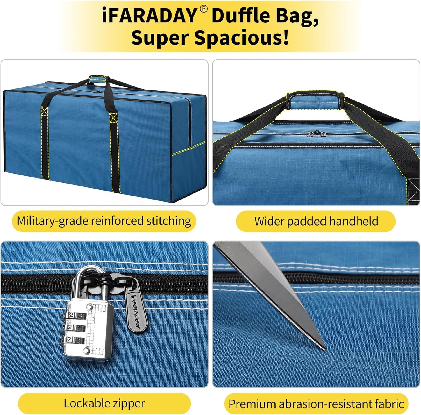 155L Extra Large Duffle Bag - 42 inch Heavy Duty & Water Resistant Duffel Bag Durable Luggage Storage Bag for Camping, Travel, Sports (Blue)