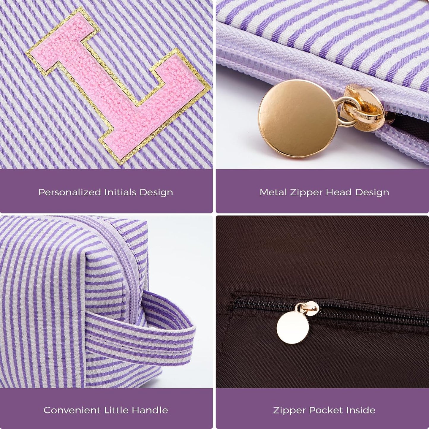 Dance Recital Gifts for Girls - Cosmetic Bag for Teen,Initial Cute Makeup Bag Set for Women,Trendy Pouch for Niece Sister Friend Female Her,Birthday Gifts for Daughter - Lavender,L