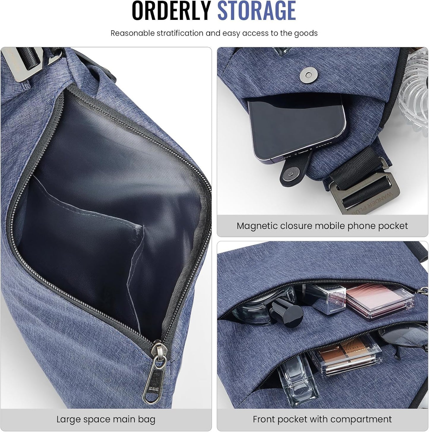 WANDER PLUS® Anti Theft Crossbody Travel Bag for Women Men, Multi-Pocket Crossbody Bag, Slim Sling Bag with Adjustable Strap