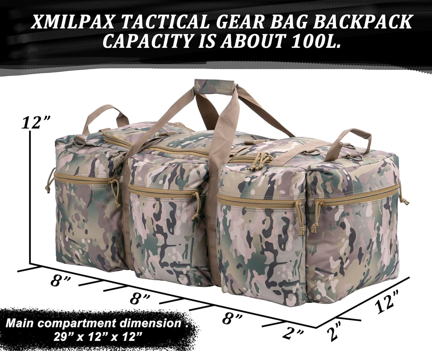 100L Large Military Duffle Bag Deployment Duffel Bag Sports Equipment Travel Luggage Bag with Detachable Backpack Straps…