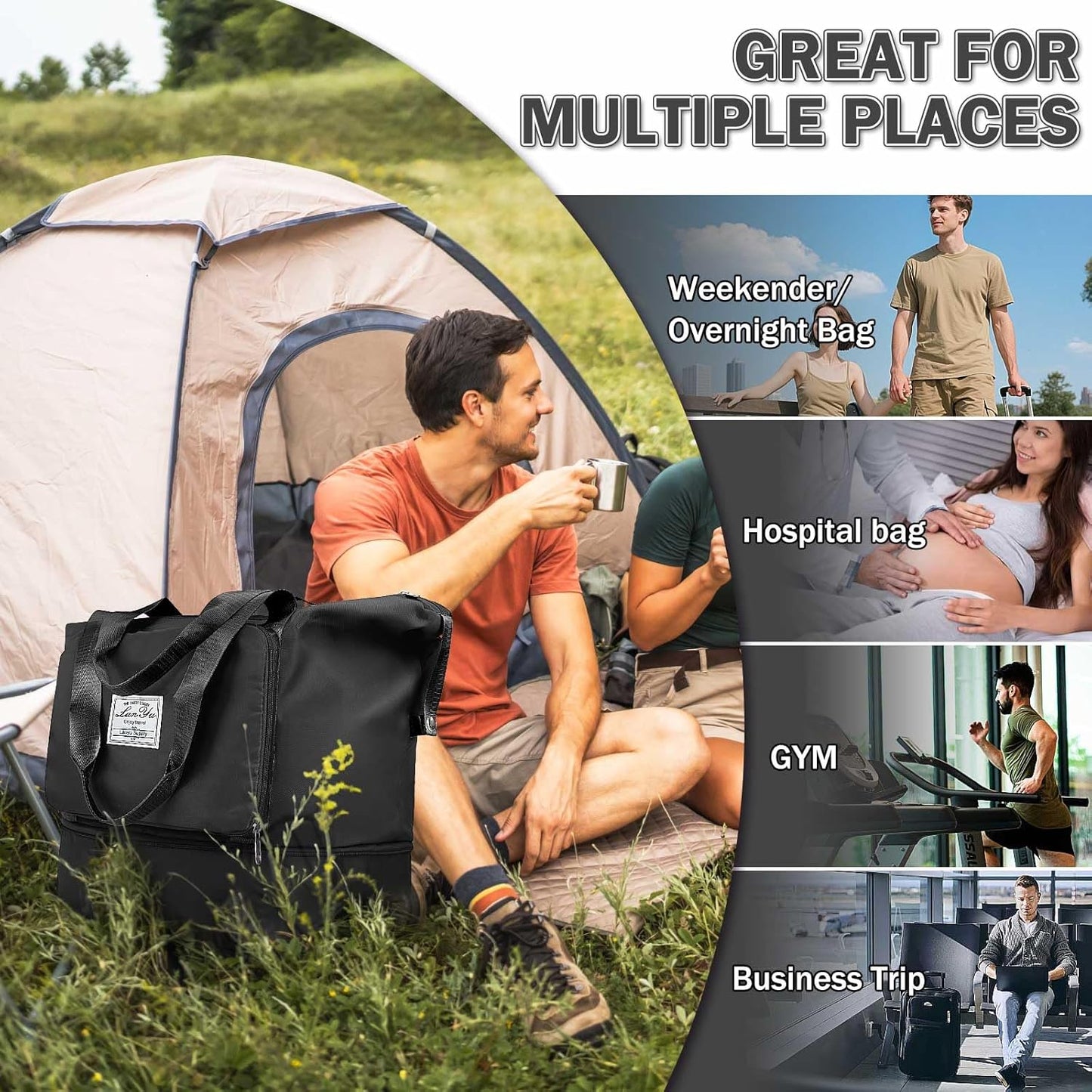 Ranslen Large Capacity Folding Travel Bag,Expansion Travel Duffel Bag with Dry and Wet Separation Portable Travel Duffel Bag