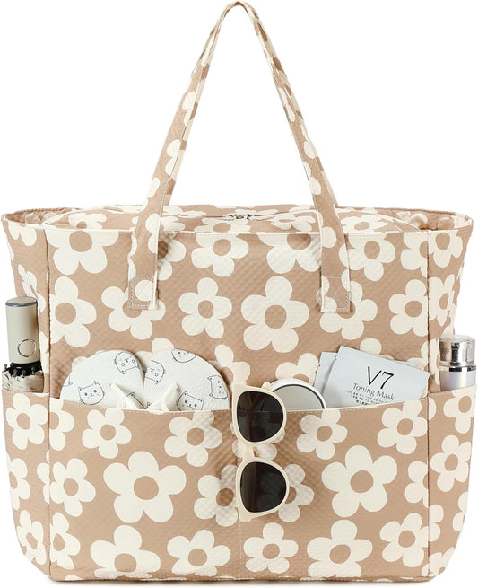 LEDAOU Beach Bag Waterproof Sandproof Women Tote Bag Pool Bag with Zipper for Gym Grocery Travel with Wet Pocket