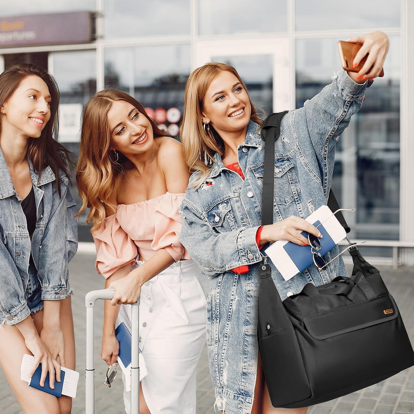 18x14x8 Personal Item Bag with Wet Pocket & Toiletry Bag, Travel Duffel Bag for Gym Underseat Weekender Carry On Luggage for Women Men (Black)